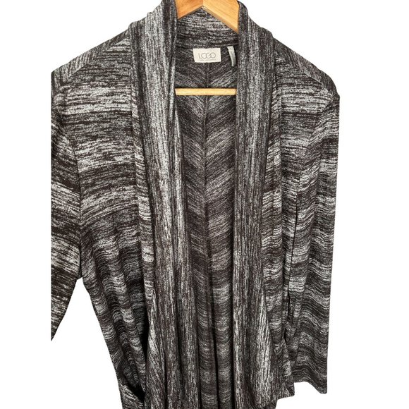 LOGO Lori Goldstein Womens Large Cardigan Sweater Long Sleeve Brown White Stretc - Picture 2 of 11